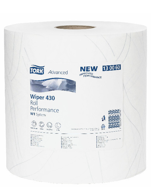 Tork W1, Aftørringsrulle, 369x340mm, 340m, Hvid, 2