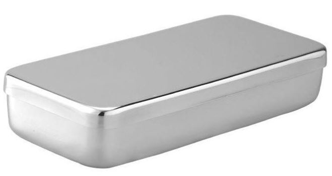 Instrumentæske med låg, grå, rustfrit stål, 17 x 7 x 3 cm