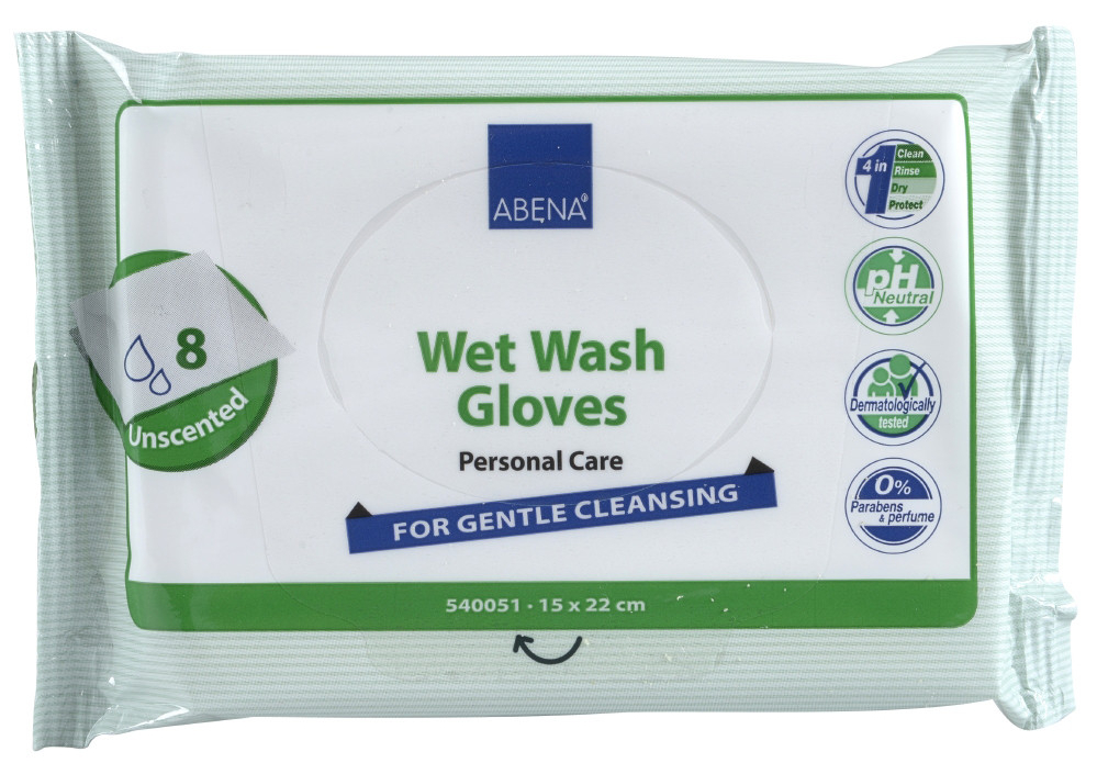 Vådvaskehandske, uden parfume, 15x22 cm, 8 stk.