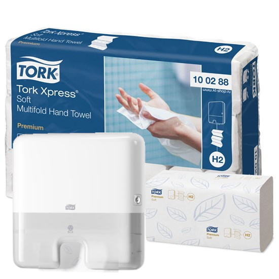 Tork, H2, Håndklædeark + Dispenser
