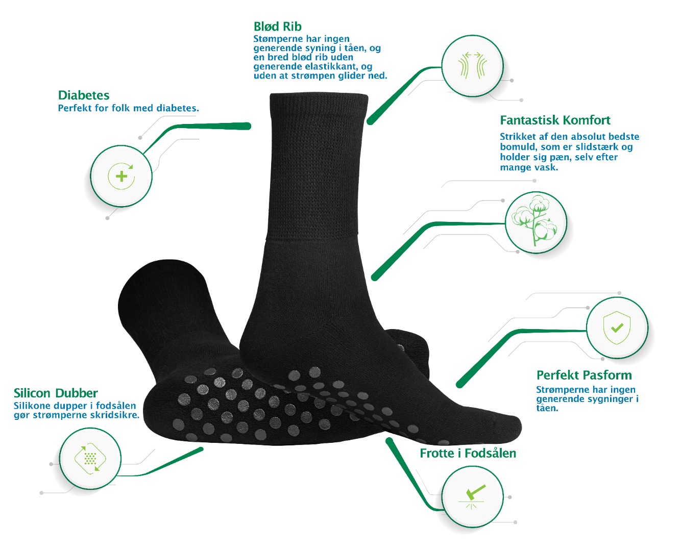 Kilde, Comfort & Diabetes, Skridsikre strømper, sort