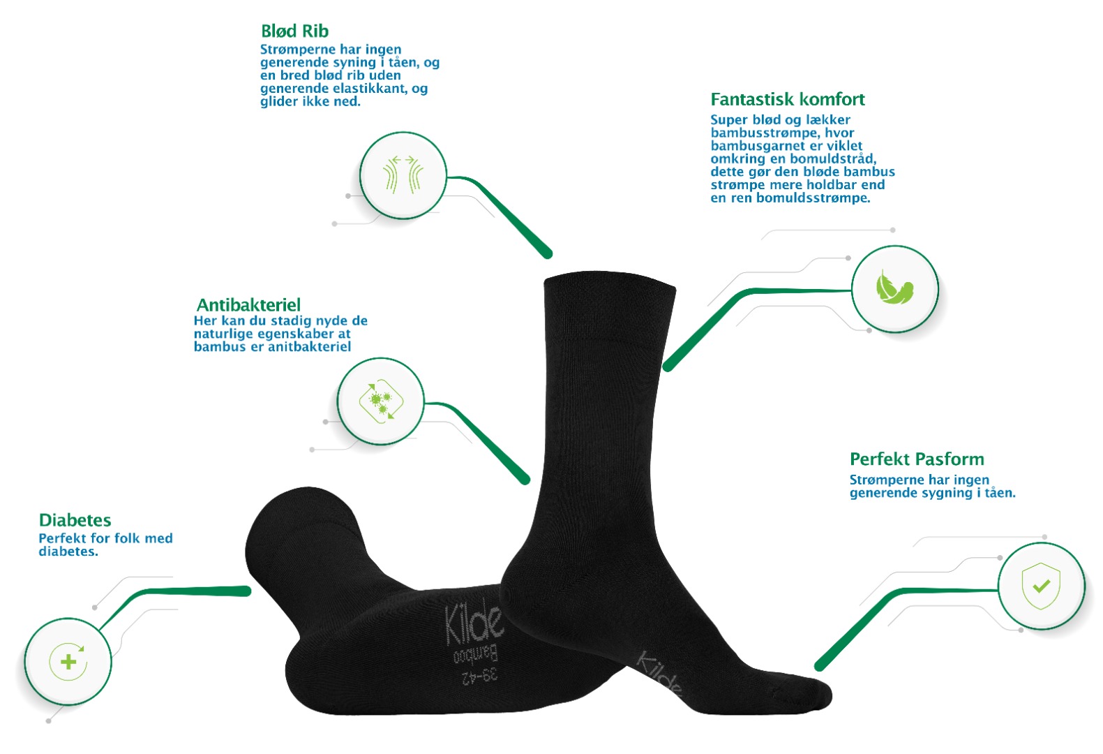 Kilde, Comfort & Diabetes Bambus strømper, sort
